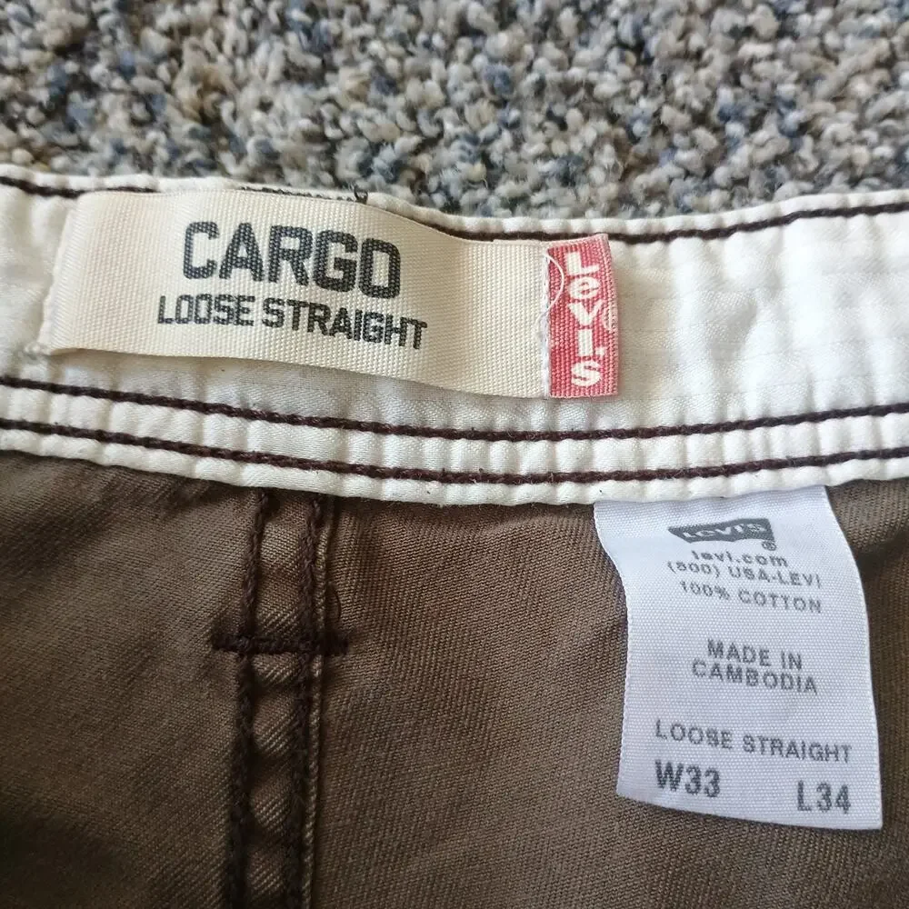 Levi's Vintage Y2K Baggy Loose Straight Cargo Pants Trousers Grunge Cyber 32x32